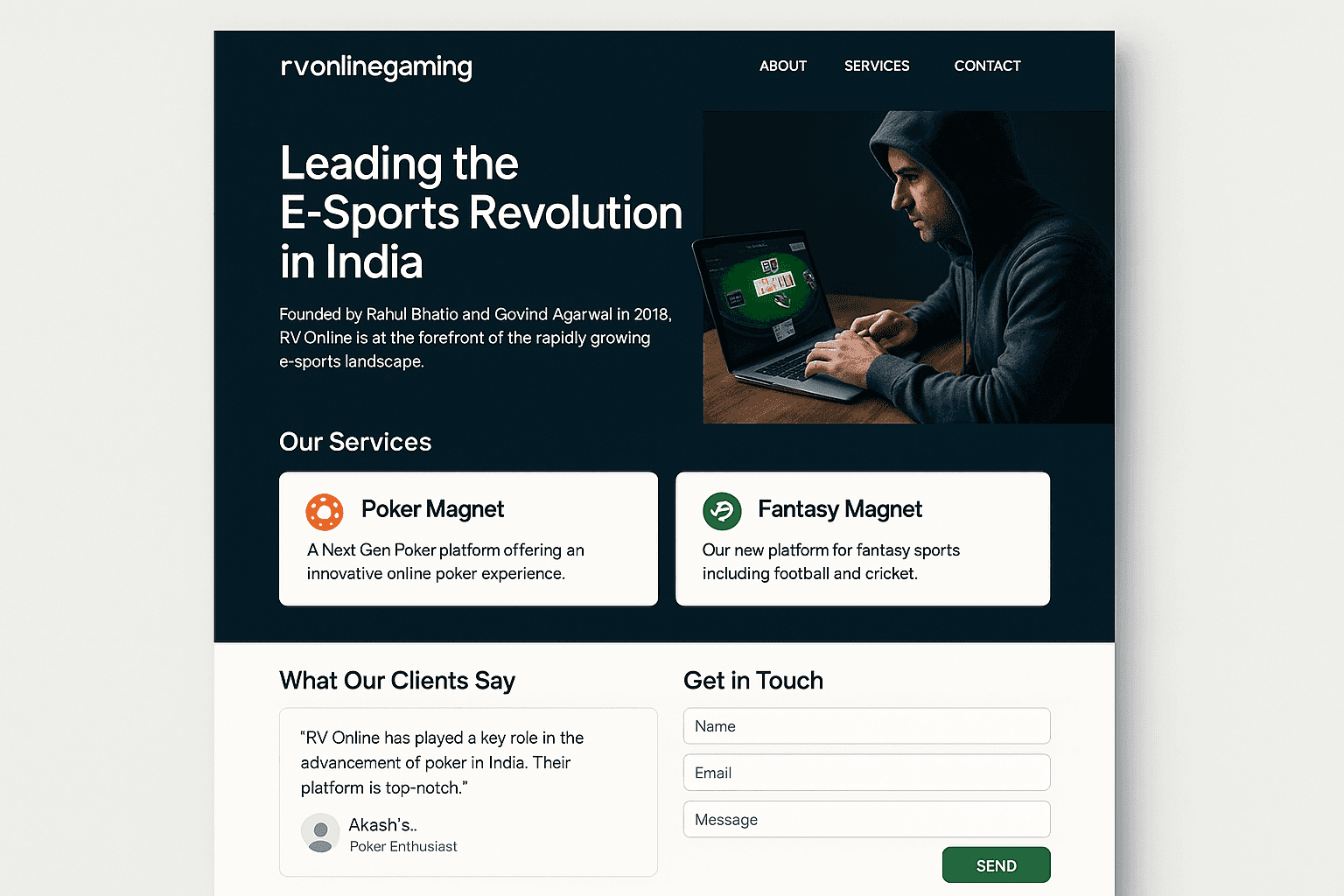 rvonlinegaming.com website mockup
